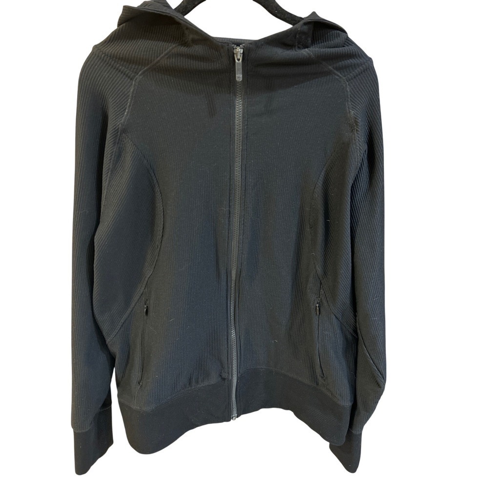 Zella Womens Black Ribbed Full Zip Hoodie Performance Active Jacket Large